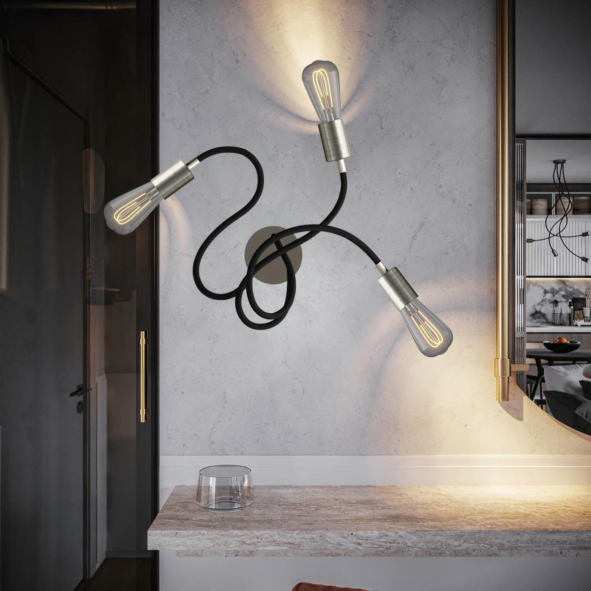 Flex 60 Wandleuchte oder Deckenstrahler, flexibel verstellbar, mit LED-Lampe ST64 – Satin Titan – Ansicht 2