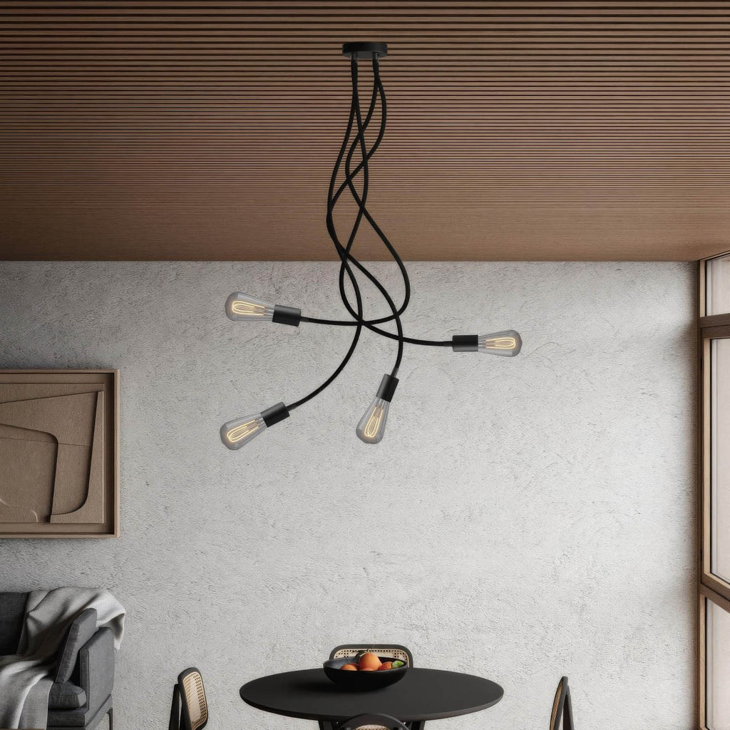 Flex 90 flexible Deckenleuchte mit diffusem Licht und LED ST64 Lampe – Schwarz – Ansicht 2