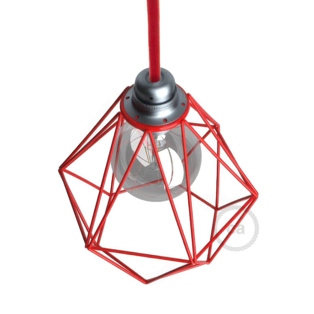 Metallschirm-Käfig Diamond mit E27-Fassung – Rot – Ansicht 3
