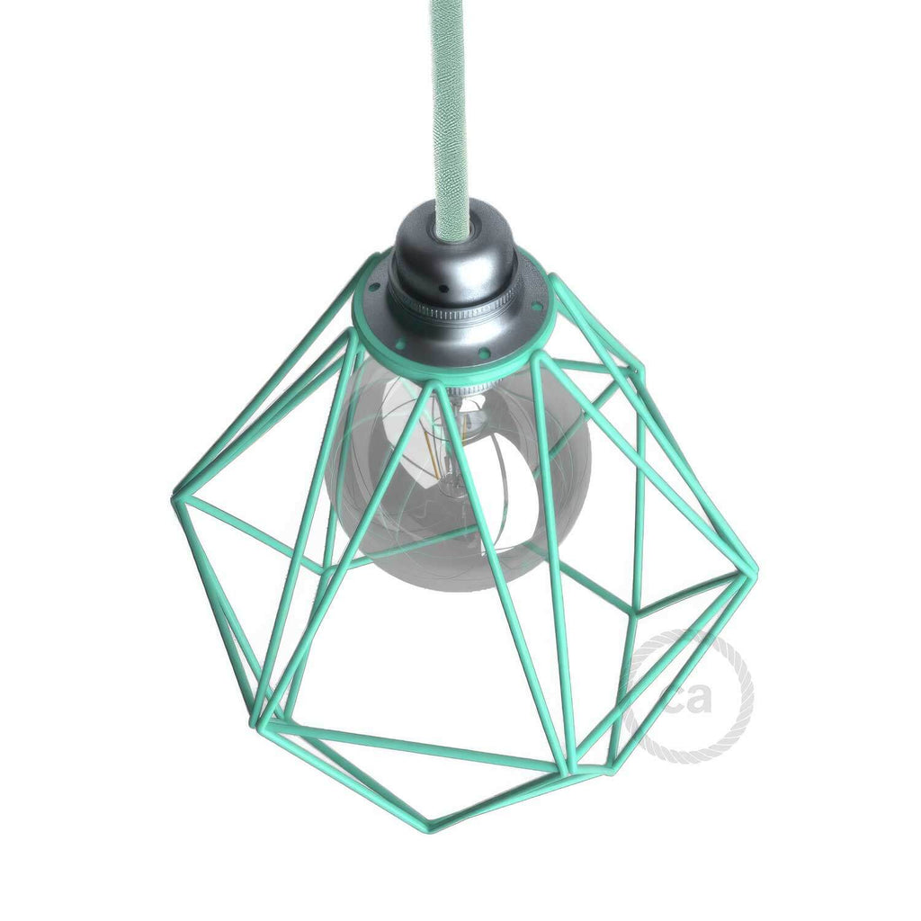 Lampenschirmkäfig Diamond aus Metall mit E27-Fassung – Türkis – Ansicht 3