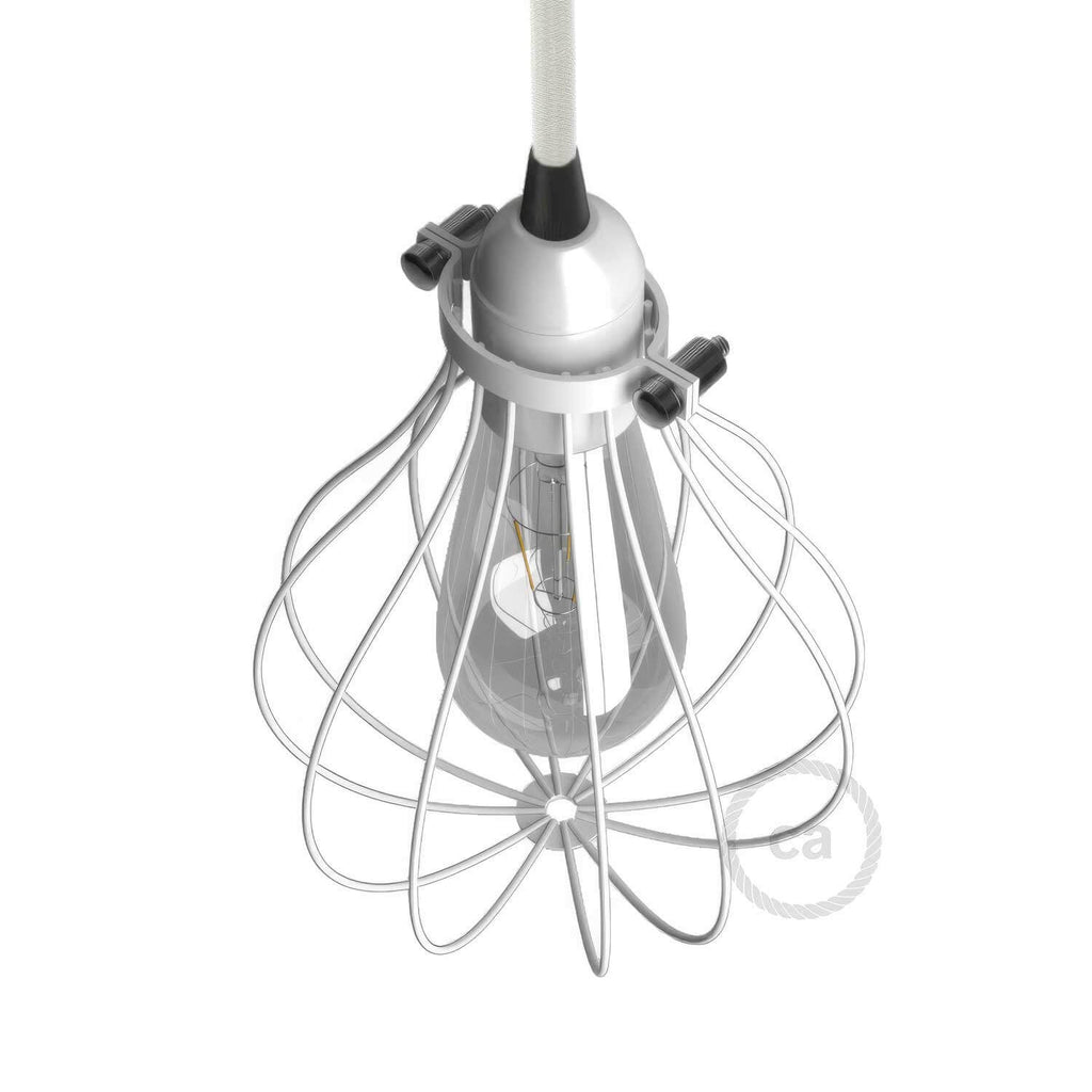 Lampenschirm-Käfig Drop aus Metall mit verstellbarem Klemmkragen - Weiß – Ansicht 3