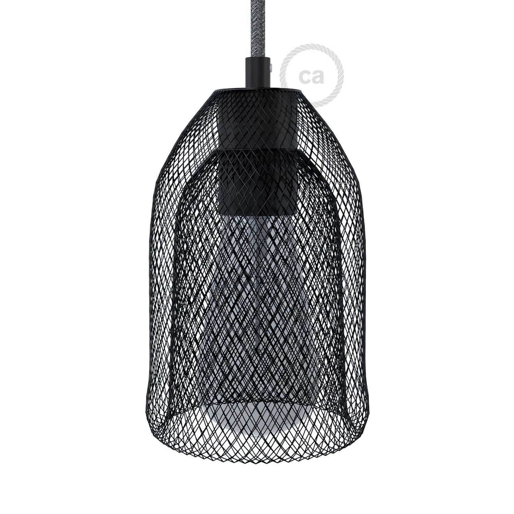 GhostBell Lampenschirm-Gitter aus Metall mit E27 Lampenfassungen-Kit – Schwarz