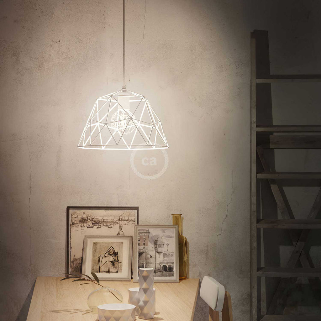 XL Käfig Lampenschirm Dome aus Metall mit E27 Lampenfassung - Weiß – Ansicht 2
