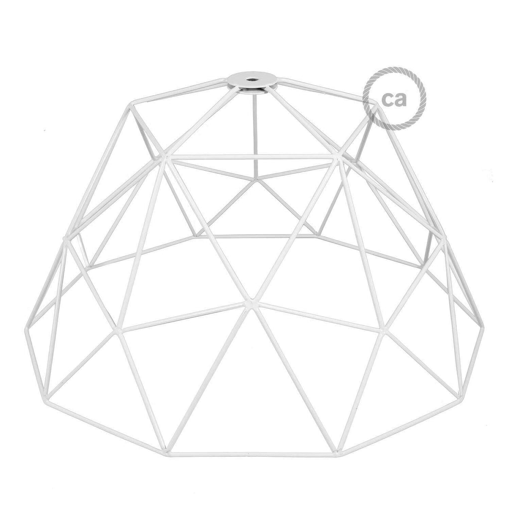 XL Käfig Lampenschirm Dome aus Metall mit E27 Lampenfassung - Weiß – Ansicht 3