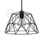 XL-Käfig-Lampenschirm Dome aus Metall mit E27 Lampenfassung - Schwarz