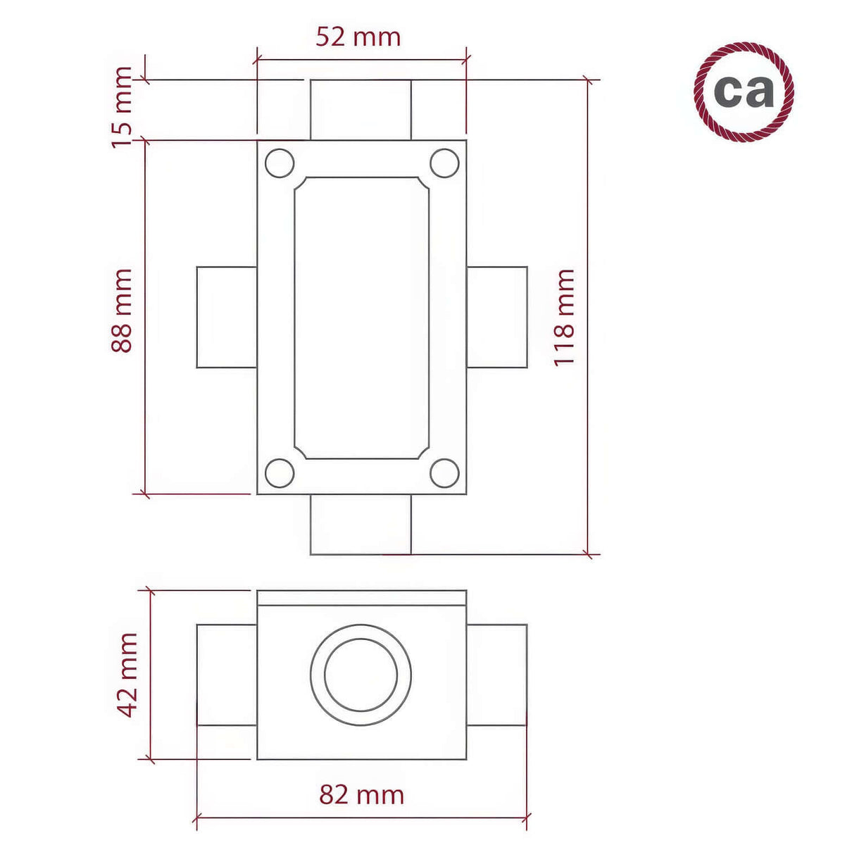 Abzweigstück mit vier Ausgängen in X-Form für Creative-Tube, Gehäuse aus Aluminium – Ansicht 3