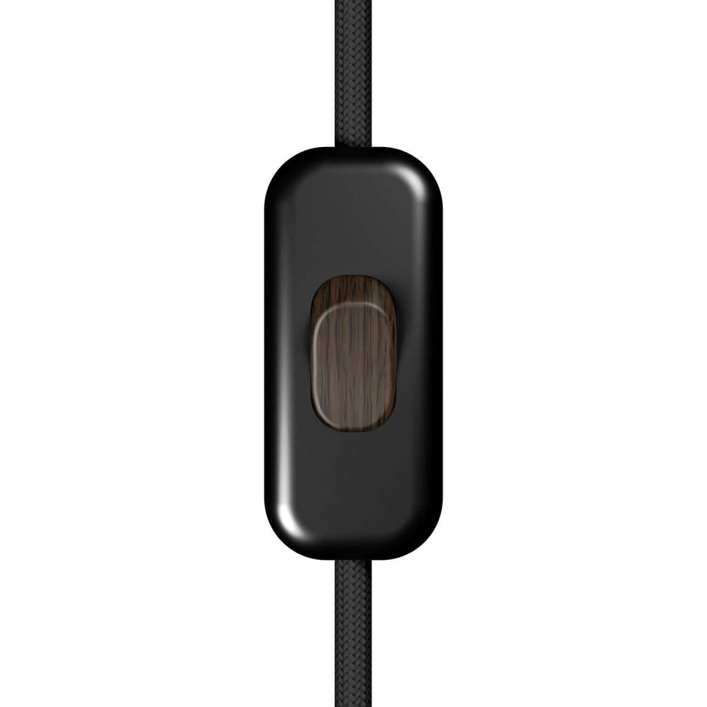 Einpoliger Creative Switch Schnurschalter Schwarz mit Wengé Look-Taste