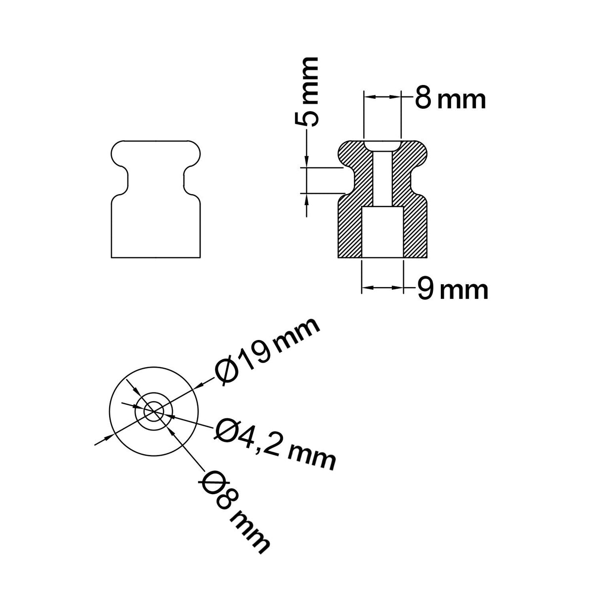 Porzellan-Isolator für Wandinstallation 18 mm – Schwarz – Ansicht 3