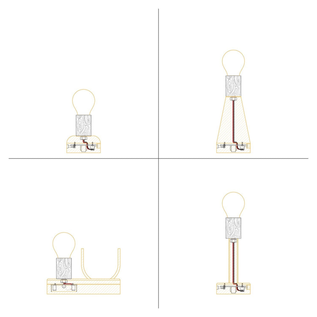 Elektronischer Bausatz für batteriebetriebene 5V‑USB‑C‑Lampen mit E27‑Lampenfassungen aus Holz – Neutral – Ansicht 5