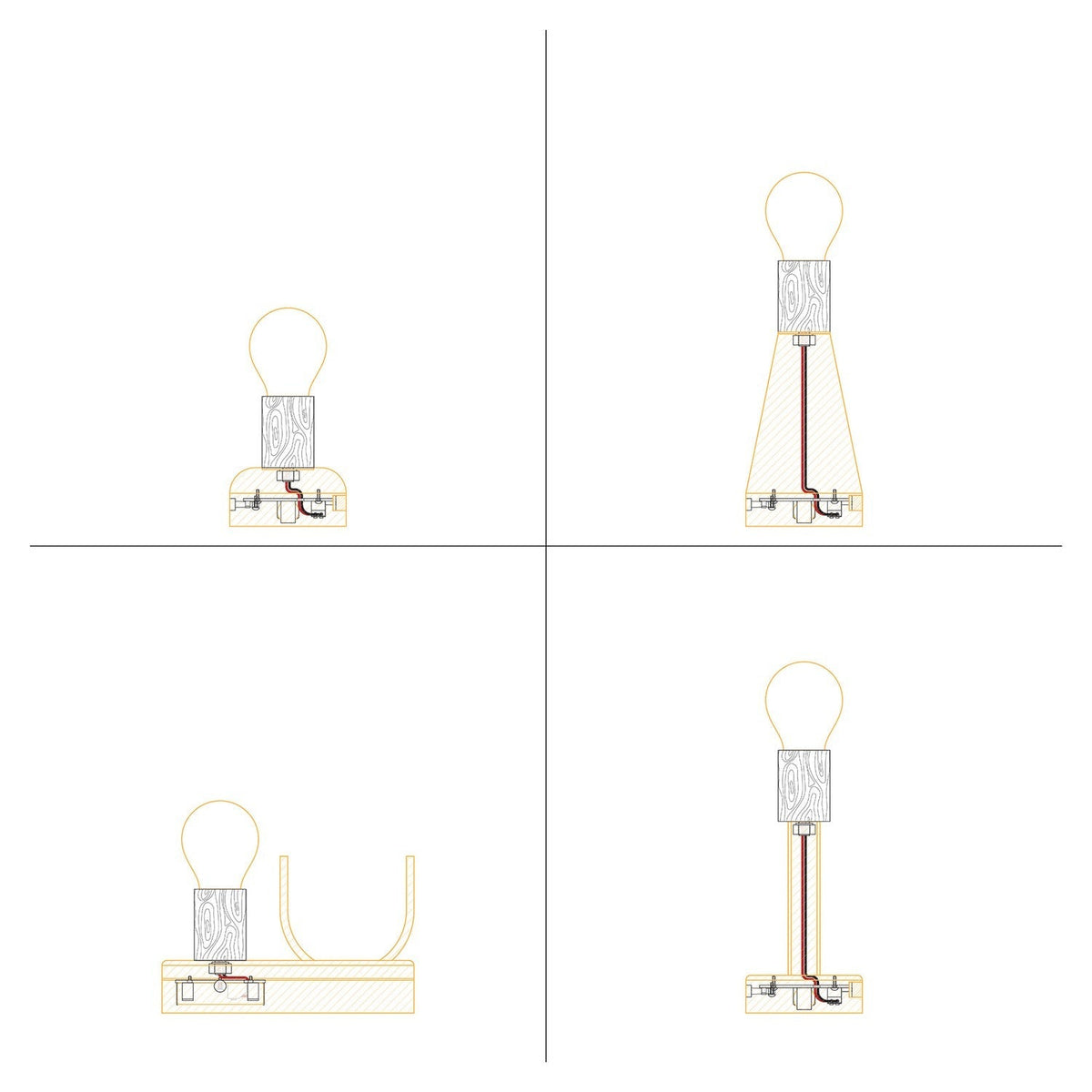 Elektronischer Bausatz für batteriebetriebene 5V‑USB‑C‑Lampen mit E27‑Lampenfassungen aus Holz – Neutral – Ansicht 5