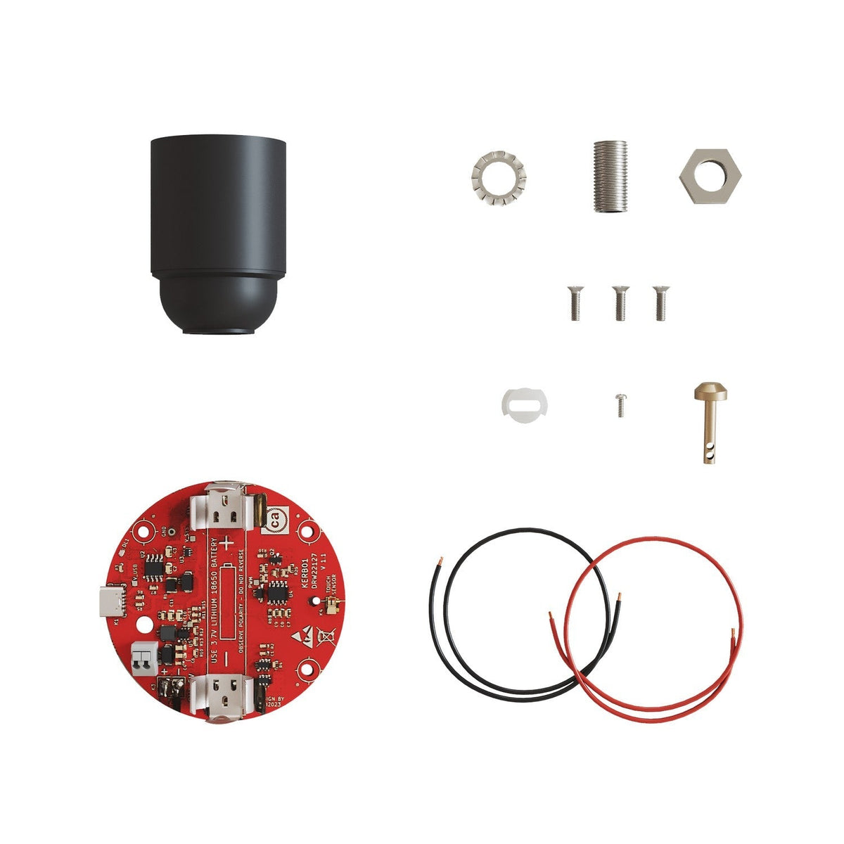 Elektronischer Bausatz für batteriebetriebene 5V‑USB‑C‑Lampen mit glatter E27‑Lampenfassungen – Schwarz
