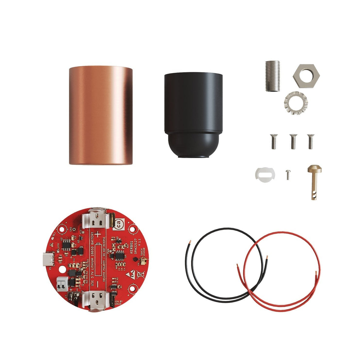Elektronischer Bausatz für batteriebetriebene 5V-USB‑C‑Lampen mit E27-Lampenfassungen – Satin-Kupfer
