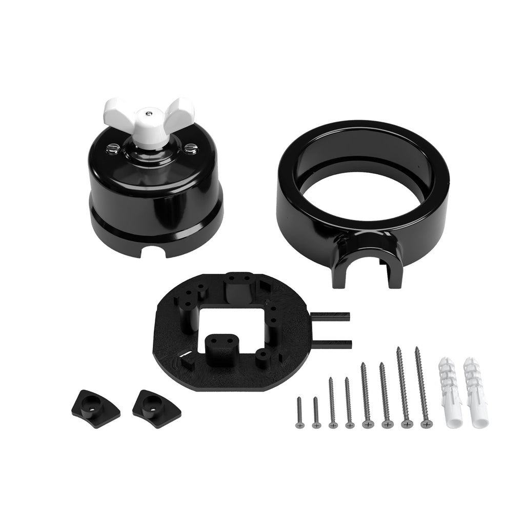 Schalter-/Wechselschalter-Set mit Flügelmutter und Sockel für Creative-Tubes aus schwarzem Porzellan – Ansicht 3