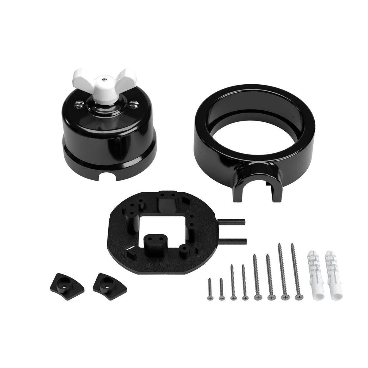 Schalter-/Wechselschalter-Set mit Flügelmutter und Sockel für Creative-Tubes aus schwarzem Porzellan – Ansicht 3