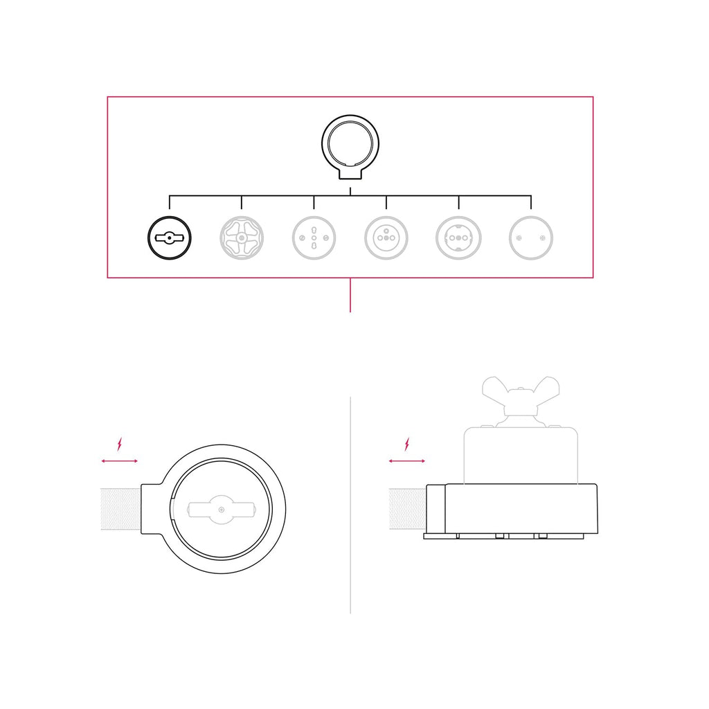 Schalter-/Wechselschalter-Set mit Flügelmutter und Sockel für Creative-Tubes aus schwarzem Porzellan – Ansicht 7