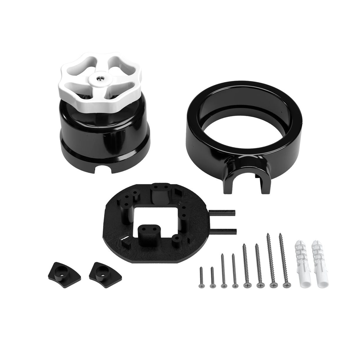 Schalter-/Wechsler-Kit mit Drehknopf und Sockel für Creative-Tubes in schwarzer Porzellan – Ansicht 3