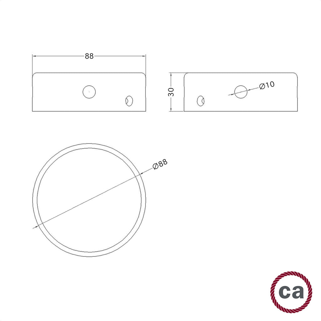 Mini Zylinderrosette aus Holz mit 4 seitlichen Löchern (Verteilerdose) – Neutral – Ansicht 4