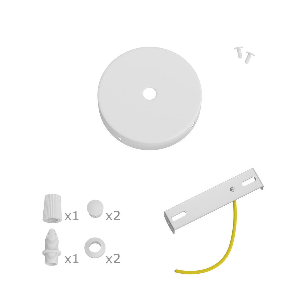 Mini-Kit zylindrische Rosette aus Metall mit 1 zentralem und 2 seitlichen Löchern – Mattweiß – Ansicht 3