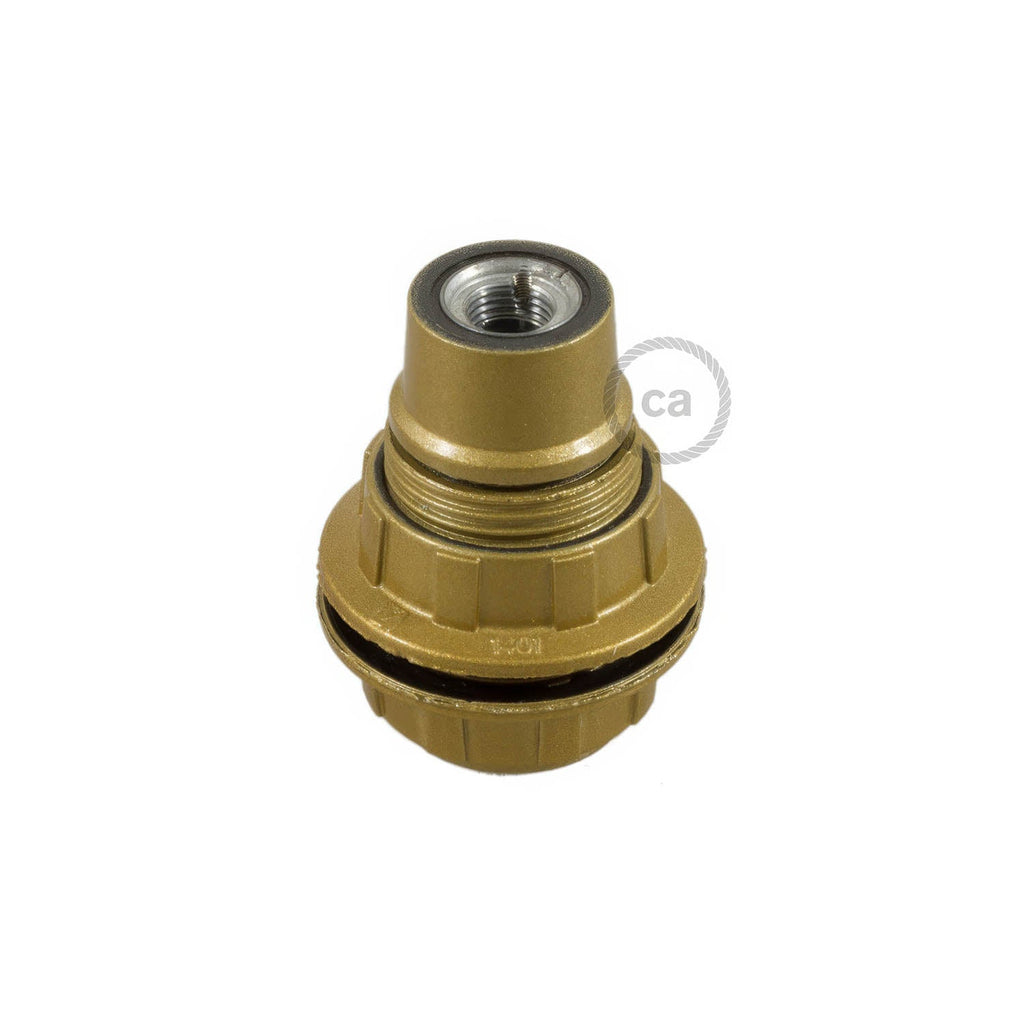 E14-Lampenfassung-Set aus Bakelit mit Doppelmutter für Lampenschirm – Gold