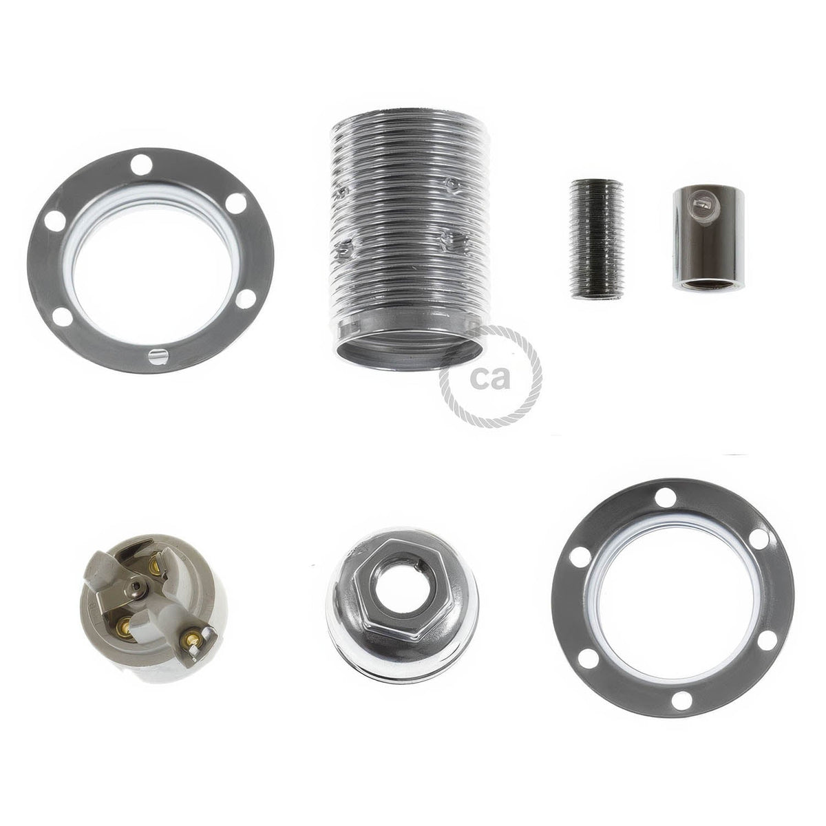 E14 Lampenhalter-Kit aus Metall mit Doppelmutter für Lampenschirme – Silber – Ansicht 5