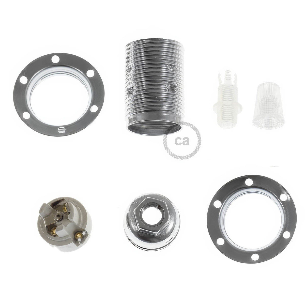 E14 Lampenhalter-Kit aus Metall mit Doppelmutter für Lampenschirme – Silber – Ansicht 2