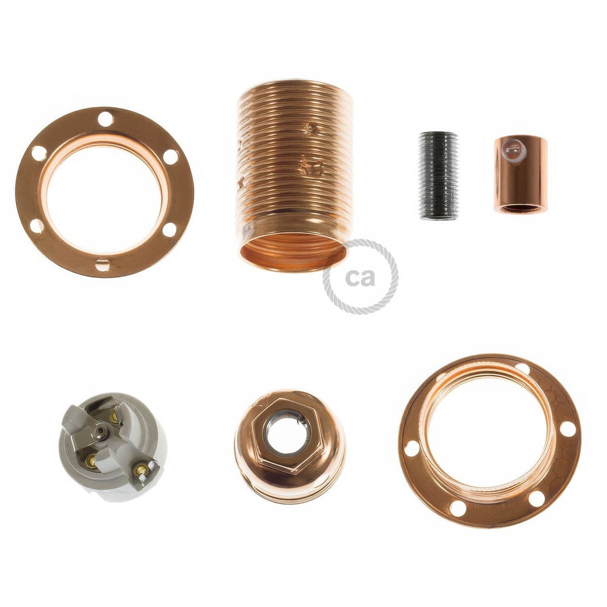 E14-Lampenfassungssatz aus Metall mit Doppelmutter für Lampenschirm – Kupfer – Ansicht 5