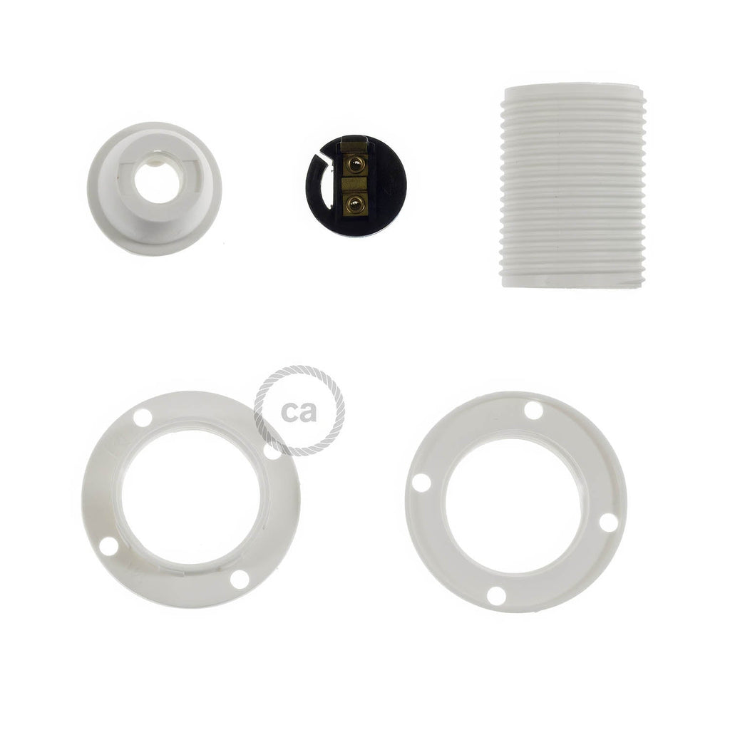 Set E14-Lampenfassung aus Thermoplastik mit Doppelring für Lampenschirm – Weiß – Ansicht 2