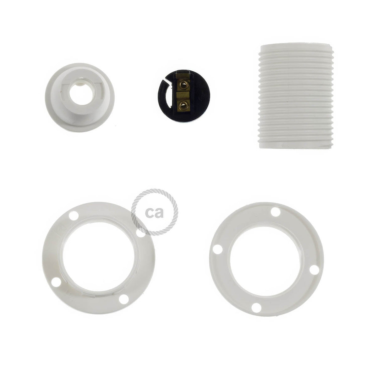 Set E14-Lampenfassung aus Thermoplastik mit Doppelring für Lampenschirm – Weiß – Ansicht 2