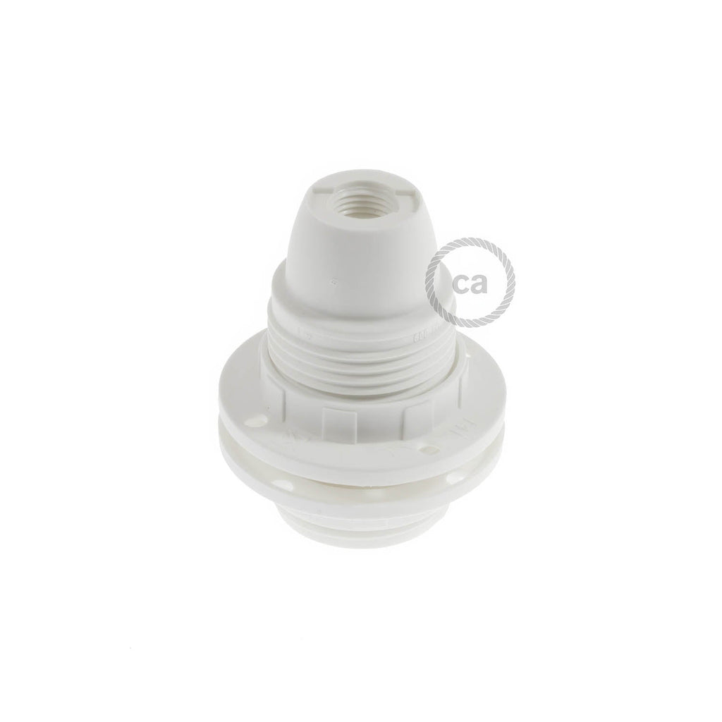 Set E14-Lampenfassung aus Thermoplastik mit Doppelring für Lampenschirm – Weiß