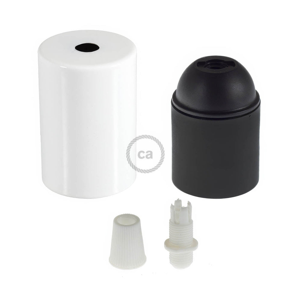E27 Metall-Lampenfassungs-Set zylindrisch – Glänzend Weiß – Ansicht 2