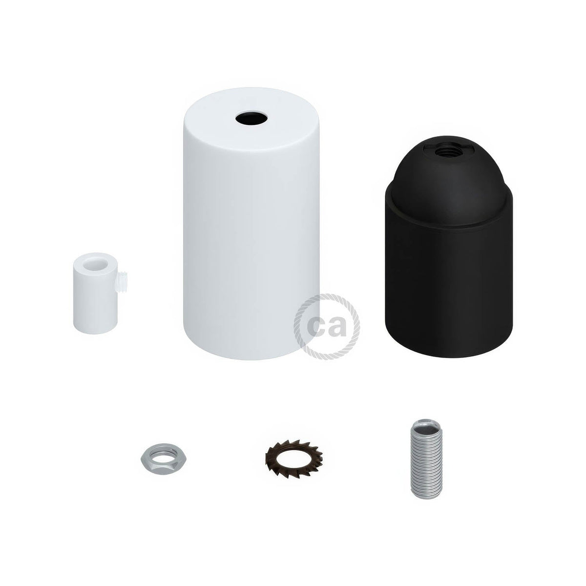 E27 Lampenfassung-Set, zylindrisch aus Metall – Mattweiß – Ansicht 6