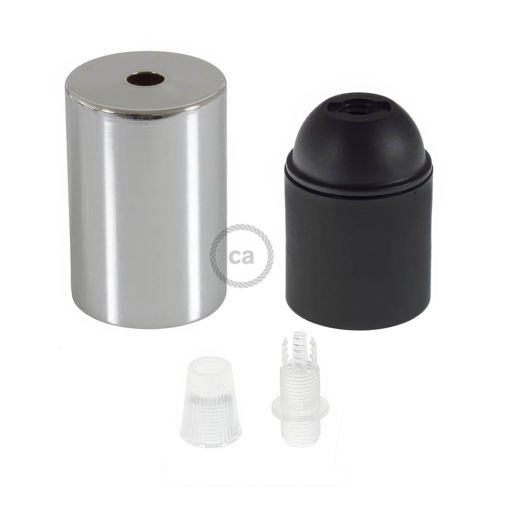 Zylindrisches Lampenfassungen-Set E27 aus Metall - Chrom – Ansicht 2