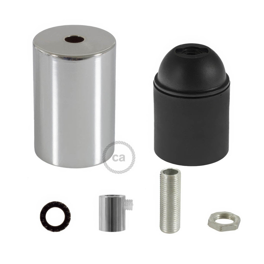 Zylindrisches Lampenfassungen-Set E27 aus Metall - Chrom – Ansicht 6