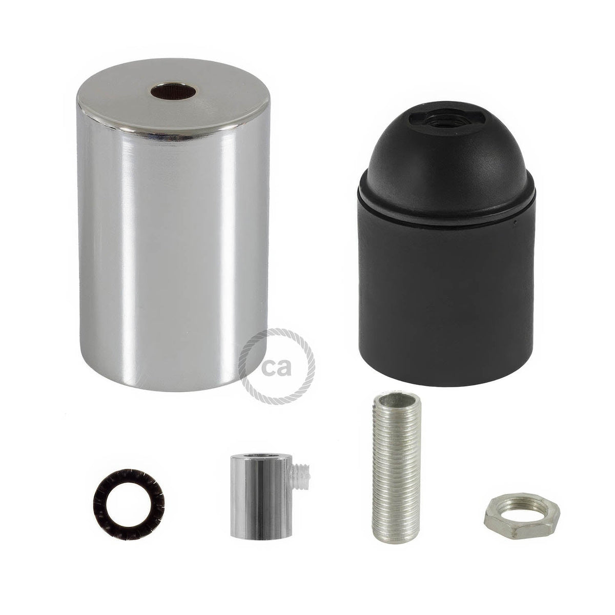 Zylindrisches Lampenfassungen-Set E27 aus Metall - Chrom – Ansicht 6