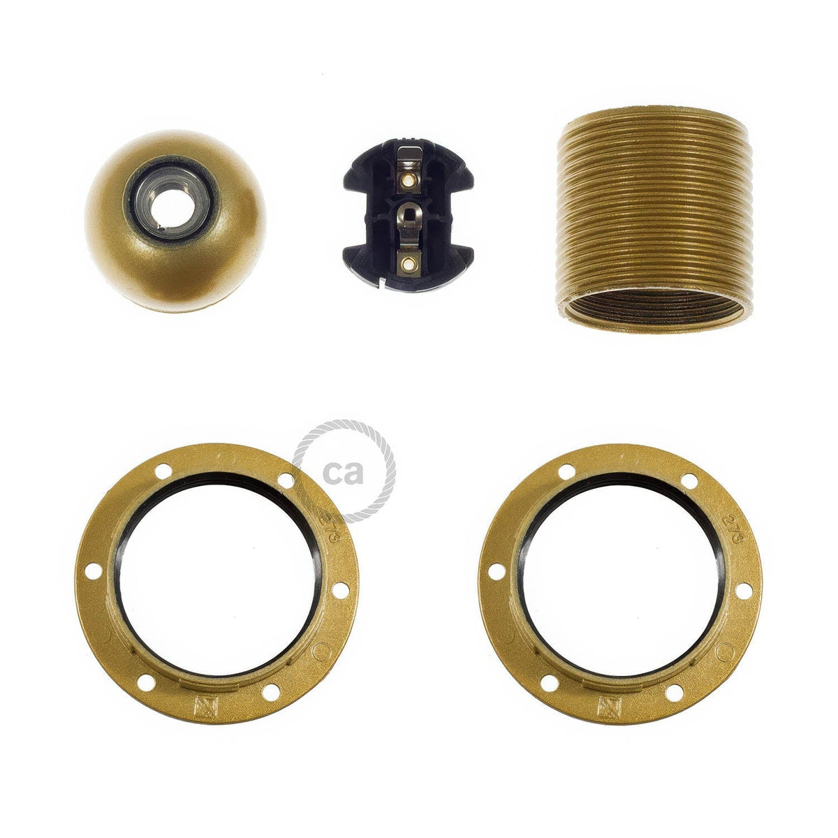 E27-Lampenfassung aus Bakelit mit Doppelring für Lampenschirme – Gold – Ansicht 2
