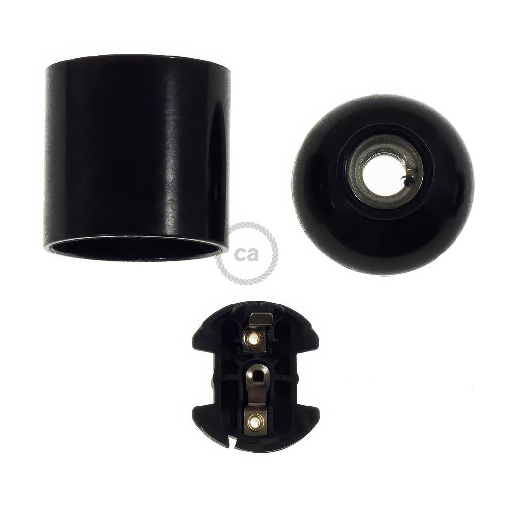 E27 Lampenfassung-Kit aus Bakelit – Schwarz – Ansicht 2