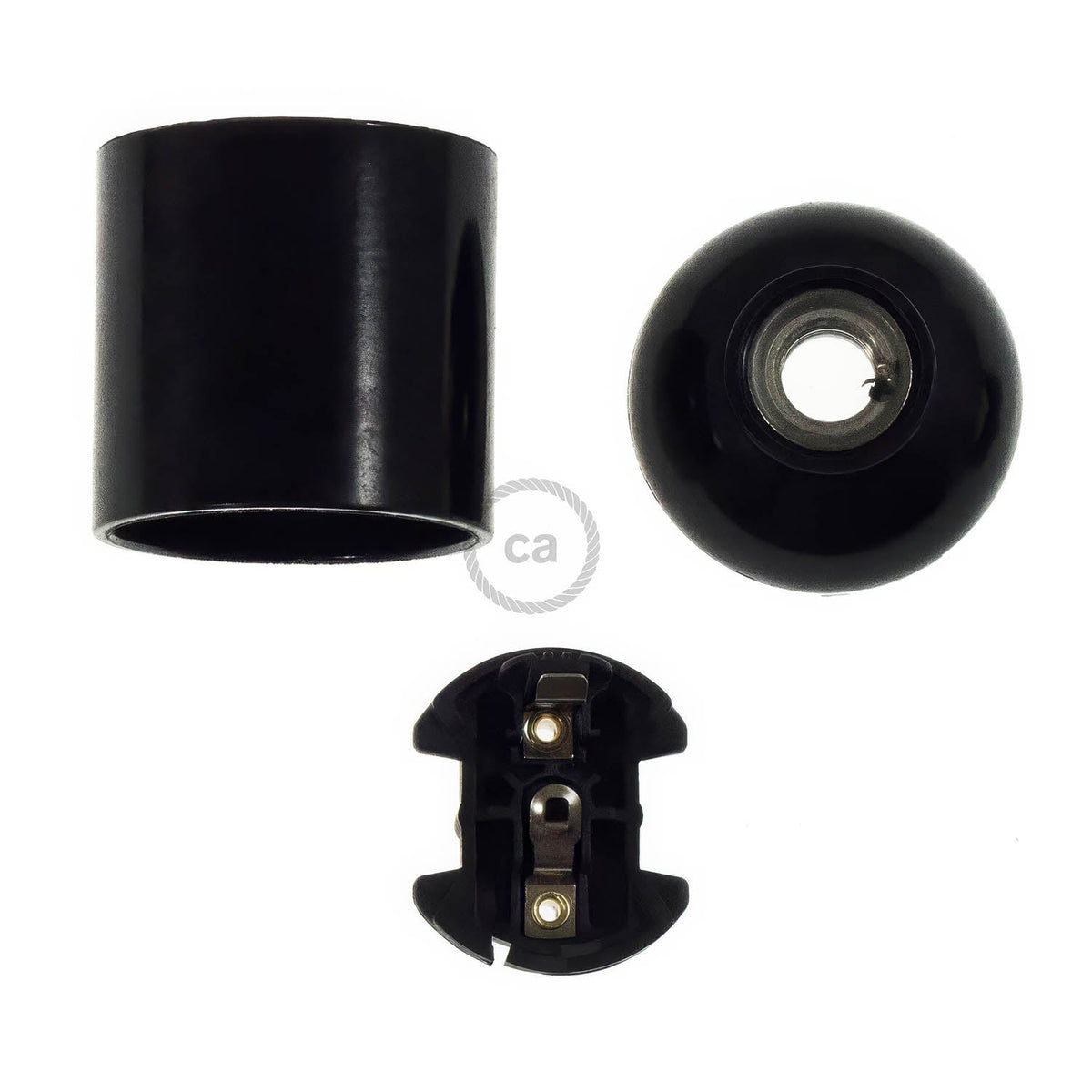 E27 Lampenfassung-Kit aus Bakelit – Schwarz – Ansicht 2