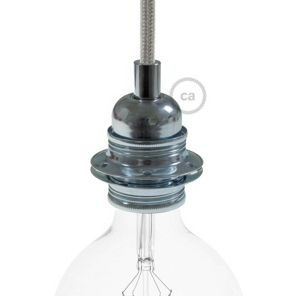 E27-Lampenfassungs-Set aus Metall mit Doppelring für Lampenschirm – Silber – Ansicht 4