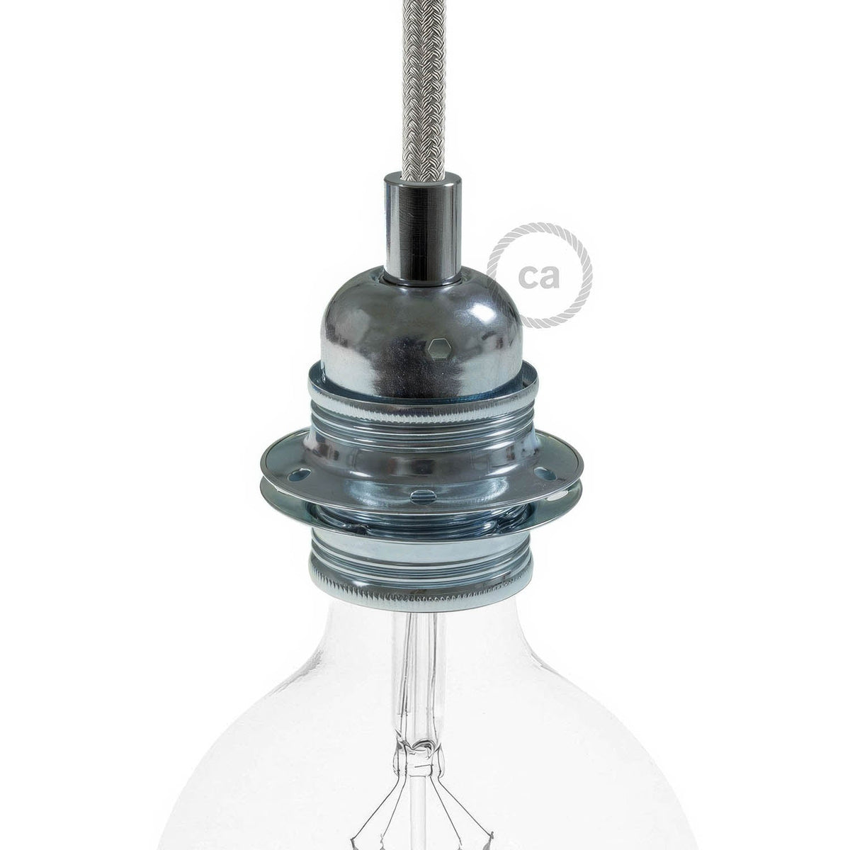 E27-Lampenfassungs-Set aus Metall mit Doppelring für Lampenschirm – Silber – Ansicht 4
