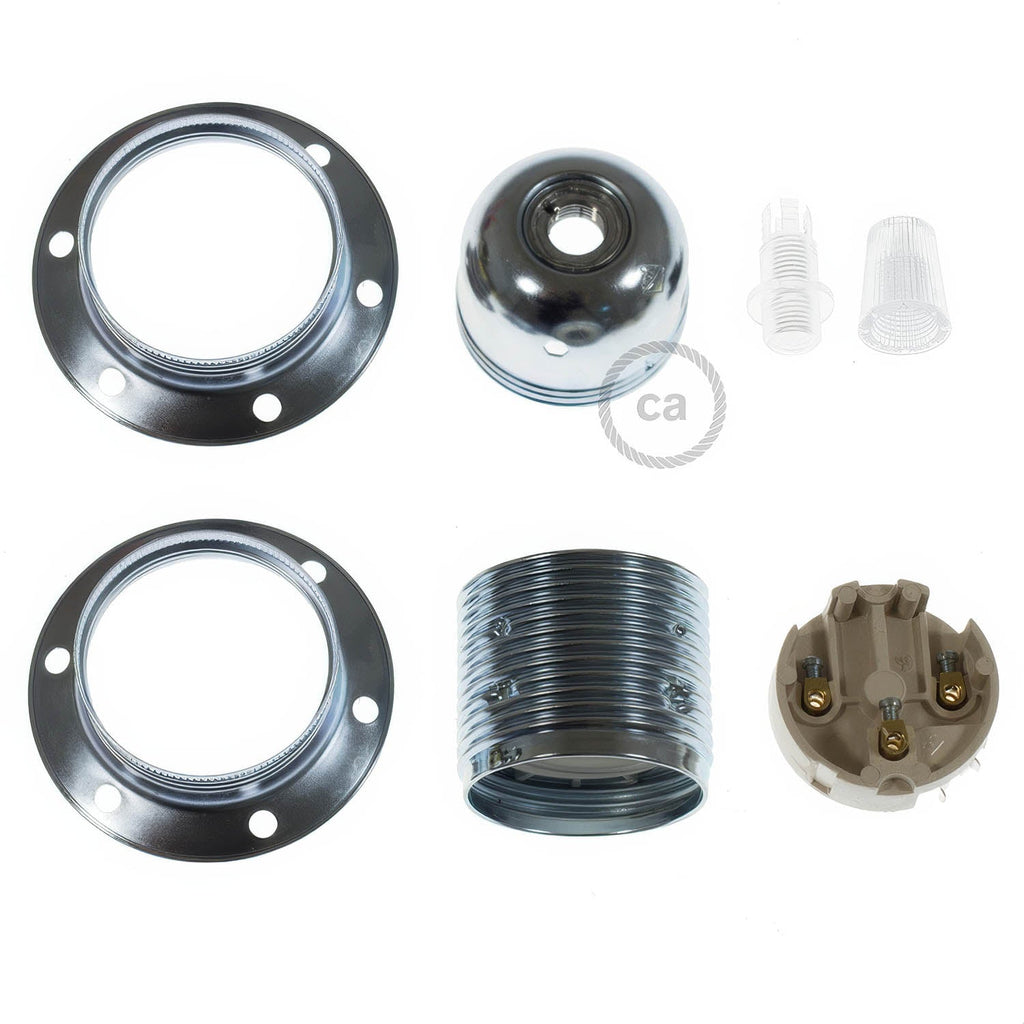E27-Lampenfassungs-Set aus Metall mit Doppelring für Lampenschirm – Silber – Ansicht 2