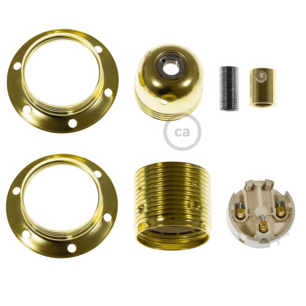 Kit Lampenfassung E27 aus Metall mit doppelter Klemmscheibe für Lampenschirm – Messing – Ansicht 5