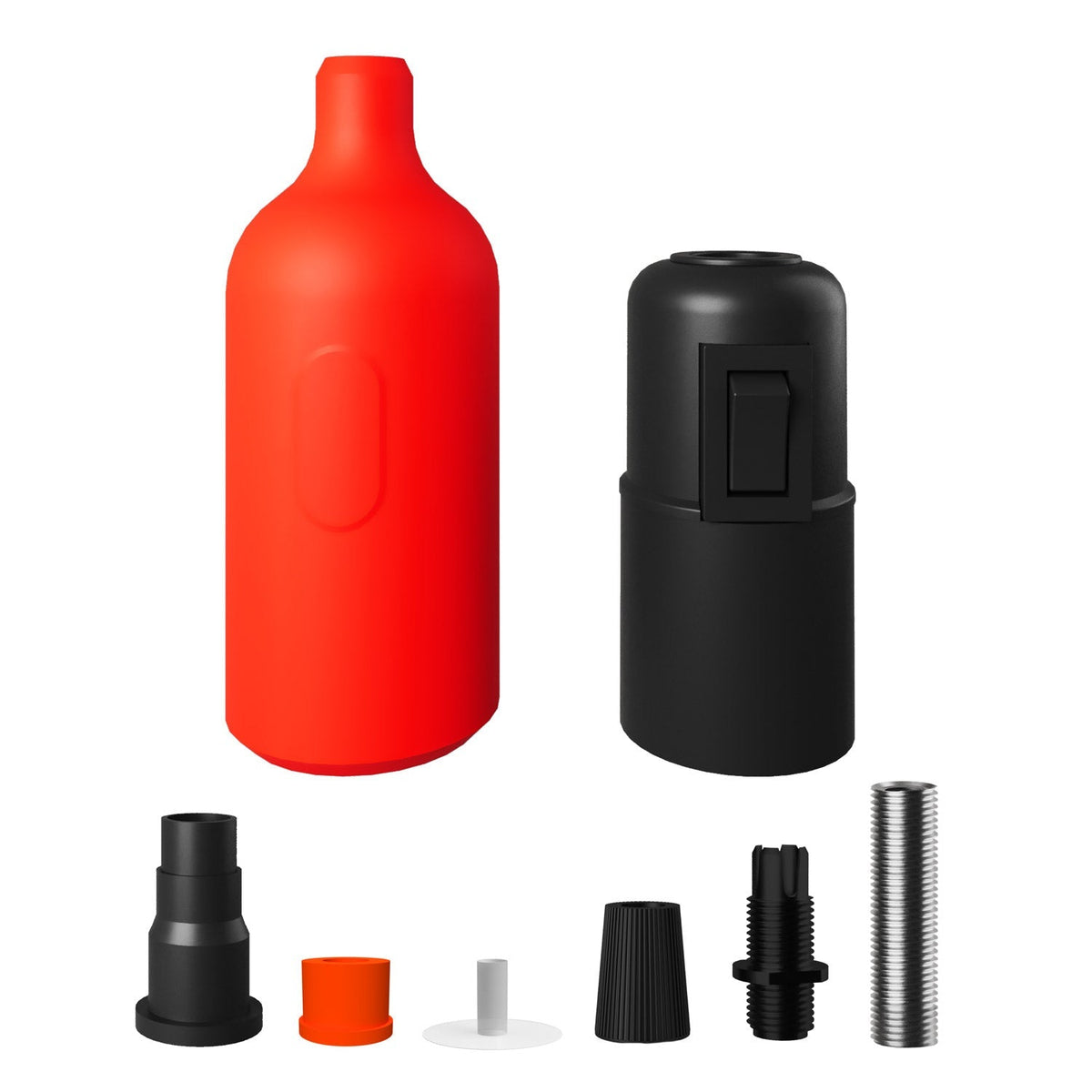 E27 Lampenfassung-Kit aus Silikon mit verstecktem Schalter und Kabelzugentlastung – Orange – Ansicht 2