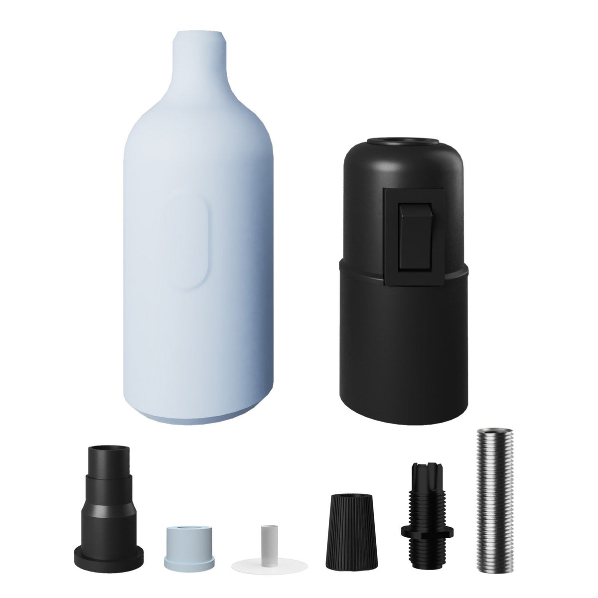 E27-Lampenfassungs-Kit aus Silikon mit verstecktem Schalter und Zugentlastung – Stahlblau – Ansicht 2
