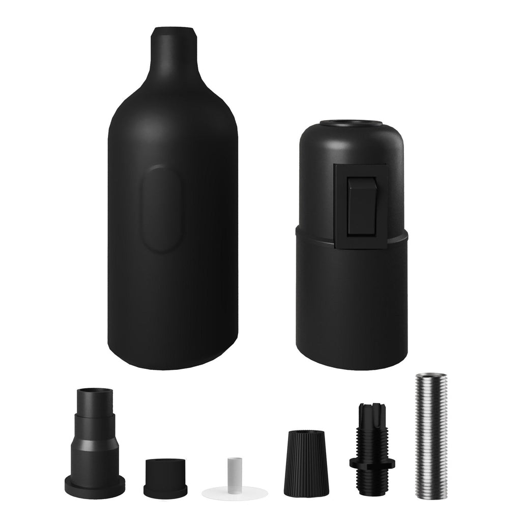 E27-Silikon-Fassungs-Kit mit verstecktem Schalter und Zugentlastung – Schwarz – Ansicht 2