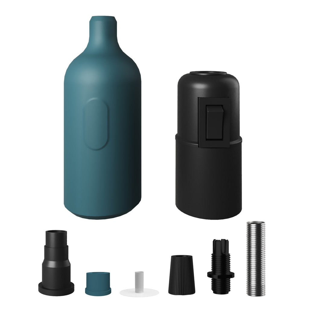 E27 Silikon-Lampenfassungs-Kit mit Schalter und versteckter Zugentlastung – Petrol – Ansicht 2