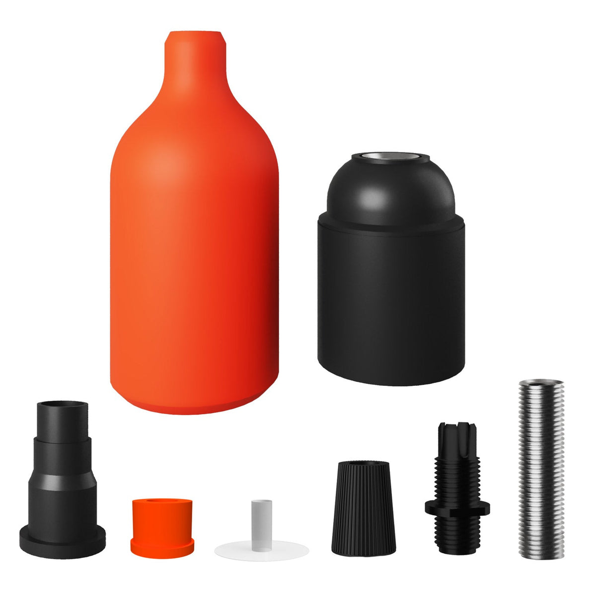 E27 Lampenfassungs-Set aus Silikon mit verstecktem Kabelklemmstück – Orange – Ansicht 2