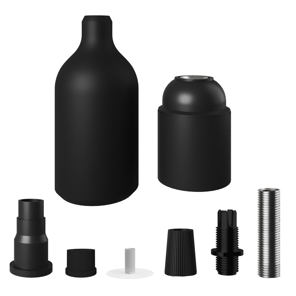 E27-Lampenfassung-Kit aus Silikon mit verdecktem Kabelzugentlaster – Schwarz – Ansicht 2