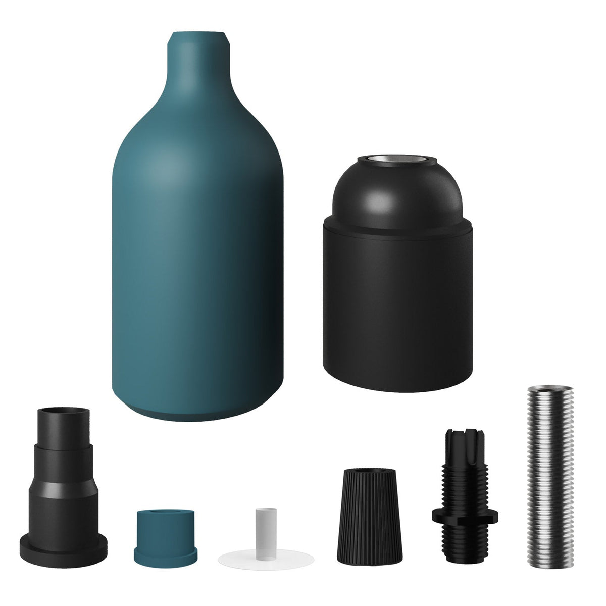 E27 Lampenfassung-Kit aus Silikon mit verdeckter Zugentlastung - Petrol – Ansicht 2