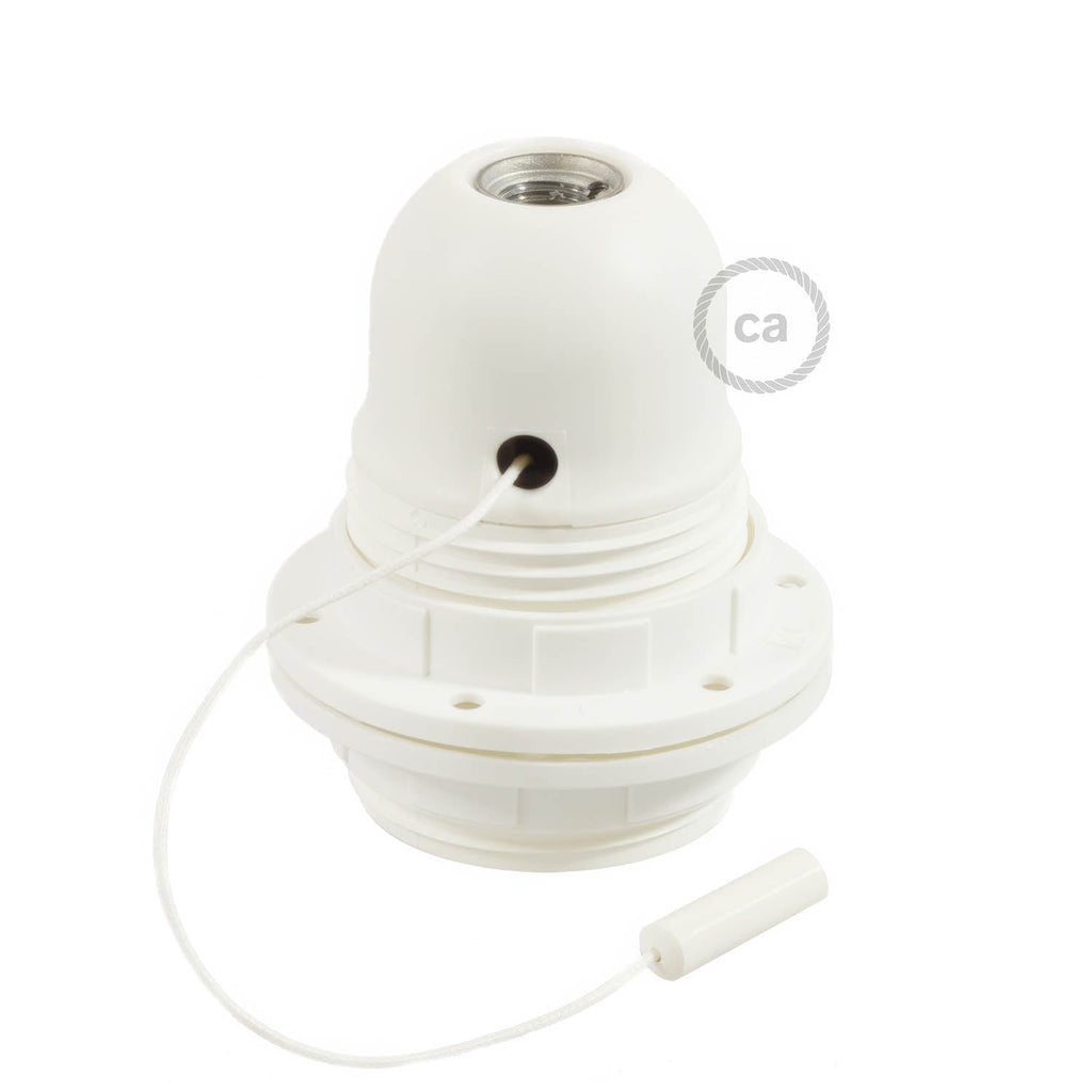 E27 Lampenfassungs-Kit aus Thermoplast mit Doppelring für Lampenschirm und Zugschalter – Weiß