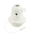E27 Lampenfassungs-Kit aus Thermoplast mit Doppelring für Lampenschirm und Zugschalter – Weiß